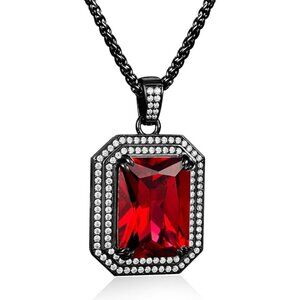 Black Gothic Lab Ruby Halo Pendant Necklace Rope Chain NWT